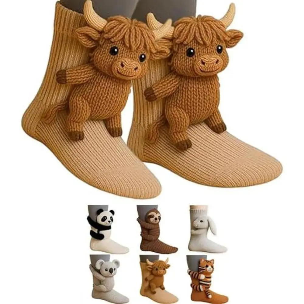 3D Knit Animal Socks, Knitted Plush Animal Pattern Socks - Cute Animal Design Socks, One size fits all, Quirky Style, Novelty Design, Soft Fabric, Durable Stitching, Unisex.