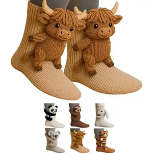 3D Knit Animal Socks, Knitted Plush Animal Pattern Socks - Cute Animal Design Socks, One size fits all, Quirky Style, Novelty Design, Soft Fabric, Durable Stitching, Unisex.