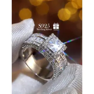 S925 Sterling Silver Women's Elegant Artificial Zircon Decorated Ring, Exquisite Trendy Engagement Ring, Fashionable Jewelry Accessories for Women As Gift