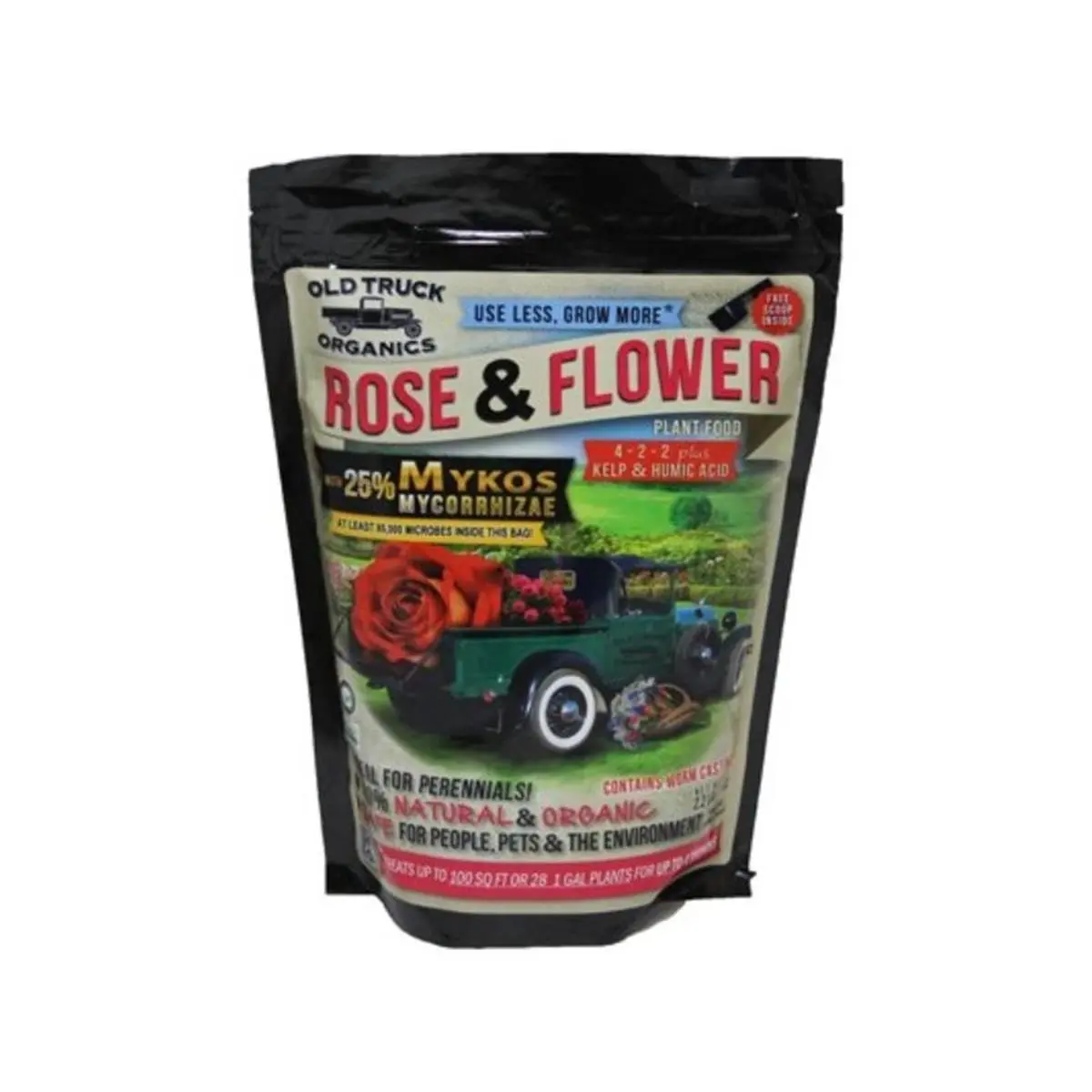 2.2 lbs Bagged Organic Fertilizer for Roses & Flowers - CDFA Registered, OMRI Listed, Mykos Mycorrhizal Aid, 4-2-2 Formula with Kelp & Humic Acid, Soil Activator, Bagged Fertilizers & Plant Food, High-Quality Soil Amendment