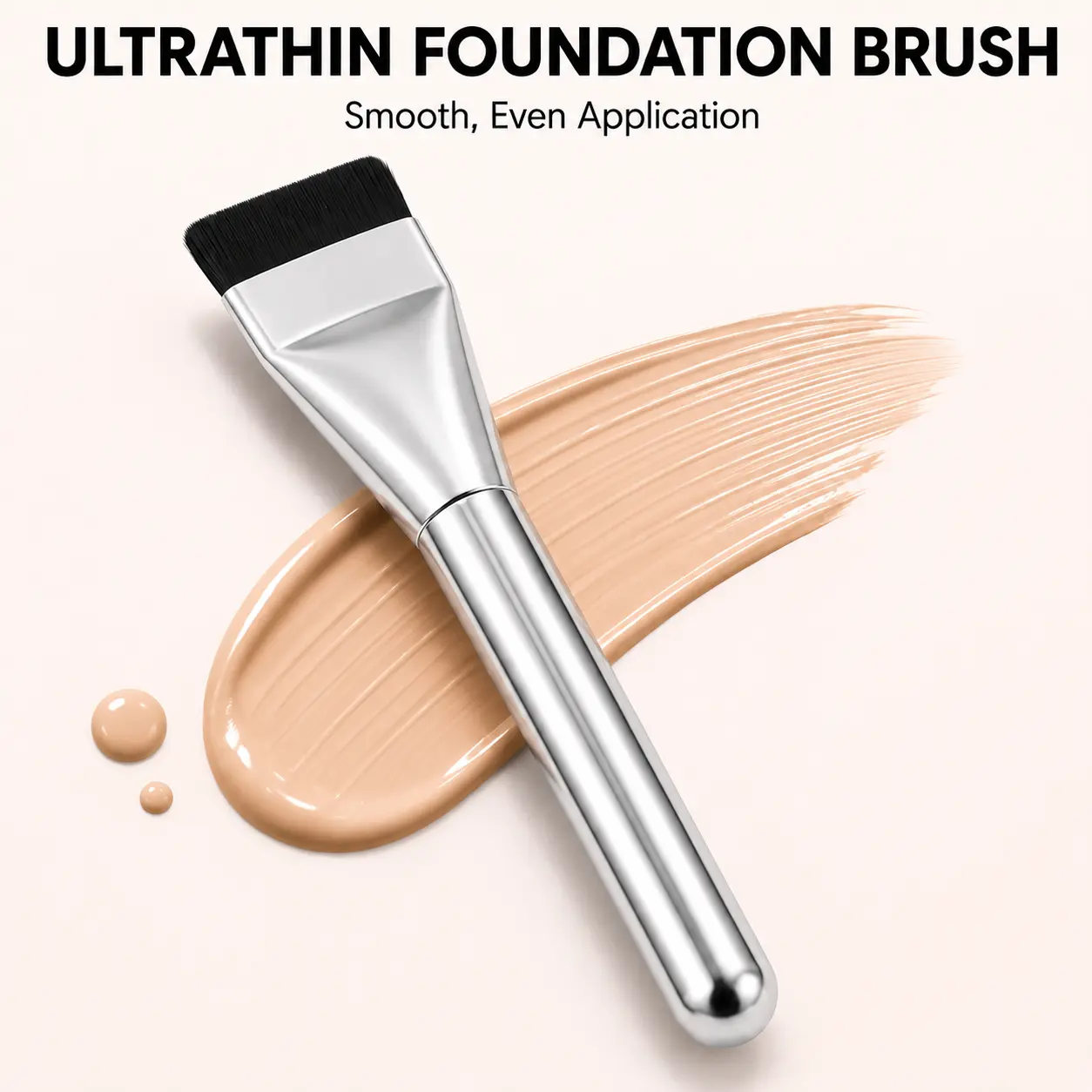 Ultra-Thin Foundation Brush, Flat Dense Bristles for Smooth Even Blending, Liquid Foundation, BB Cream, Face Mask Makeup Applicator with Silver Handl