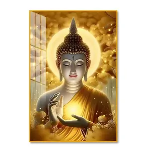 Crystal Porcelain Buddha Wall Art Rose Gold Metal Frame 24x36 in High Definition Print Elegant Home Living Room Décor Meditation Yoga Office Spiritual Spaces Gift