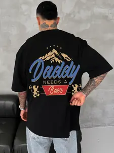 Men's Fashion Street Graphic Back Print Beer Fun Pattern Round Neck Short Sleeve Loose Fit T-Shirt, All Seasons Casual Top