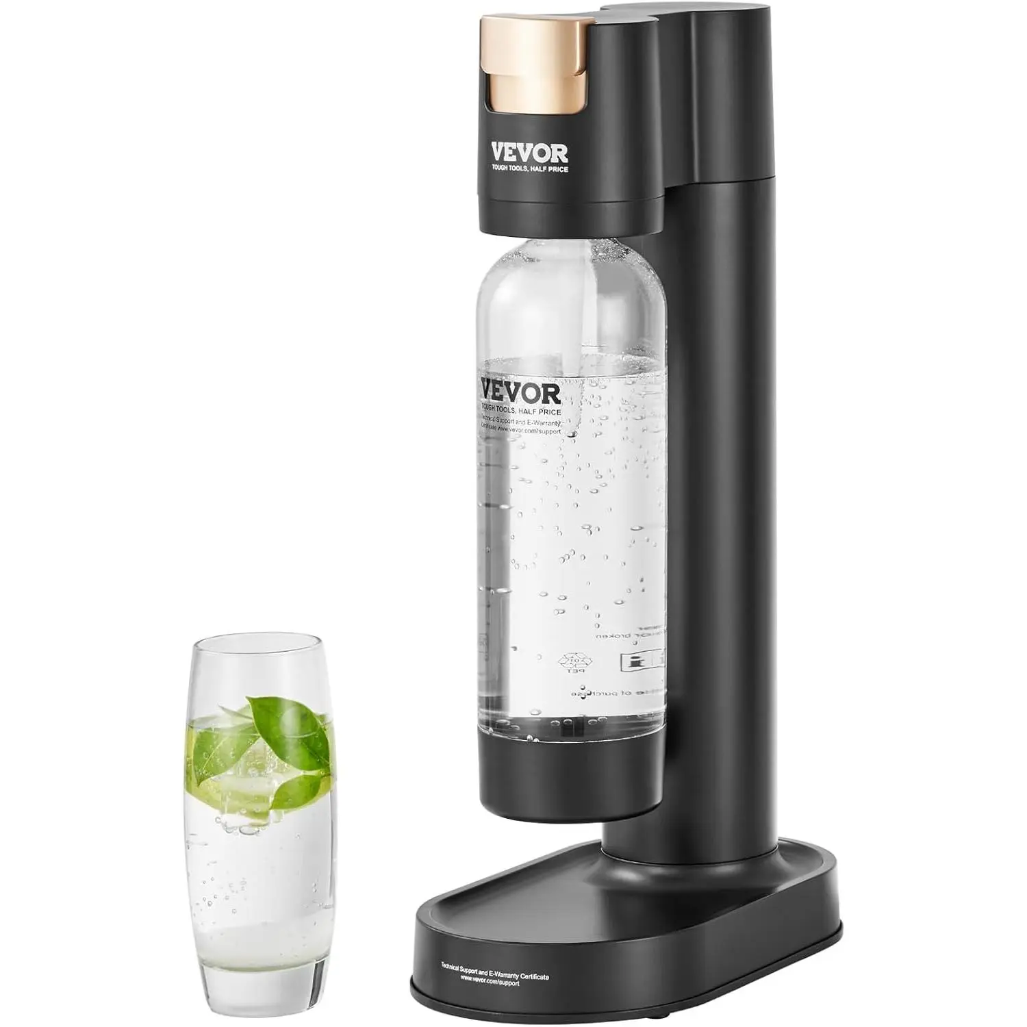 VEVOR Automatic Sparkling Water Maker Kit, Home Carbonating Tool for Carbonated Drinks, Button Press Operation, 1L BPA-Free Plastic PET Bottle, Fits Mainstream Screw-In 60L CO2 Cylinders (Not Included), Black, Automatic Pressure Release, 1L Bottle, 0‑40°C