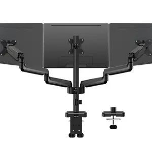 MOUNTUP 17"-32" Triple Monitor Mount, 3 Monitor Stand Desk Arm for Max 32'' Computer Screens, Max Extension 62.3" Gas Spring Triple Monitor Stand Holds 4.4-19.8lbs, VESA Bracket with Clamp/Grommet Base, Black, MU8004