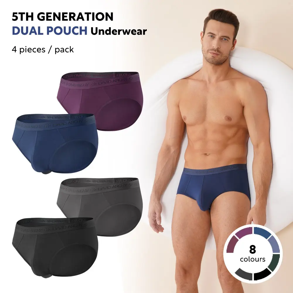 DAVID ARCHY Men's 4-Pack Modal Classic Men's Underwear - Spandex-Blended Silky Soft Elastic Breathable Plain Fabric, Dual Pouch, Casual Sport Wear, Ideal Mensfashion Boyfriend Gift