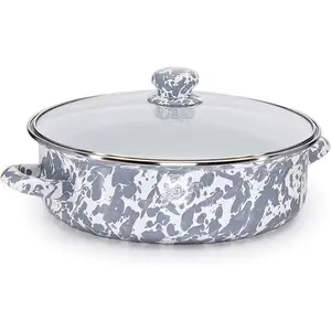 Golden Rabbit Non-Stick Enamelware 3 qt Saute Pan with Lid - Grey Swirl