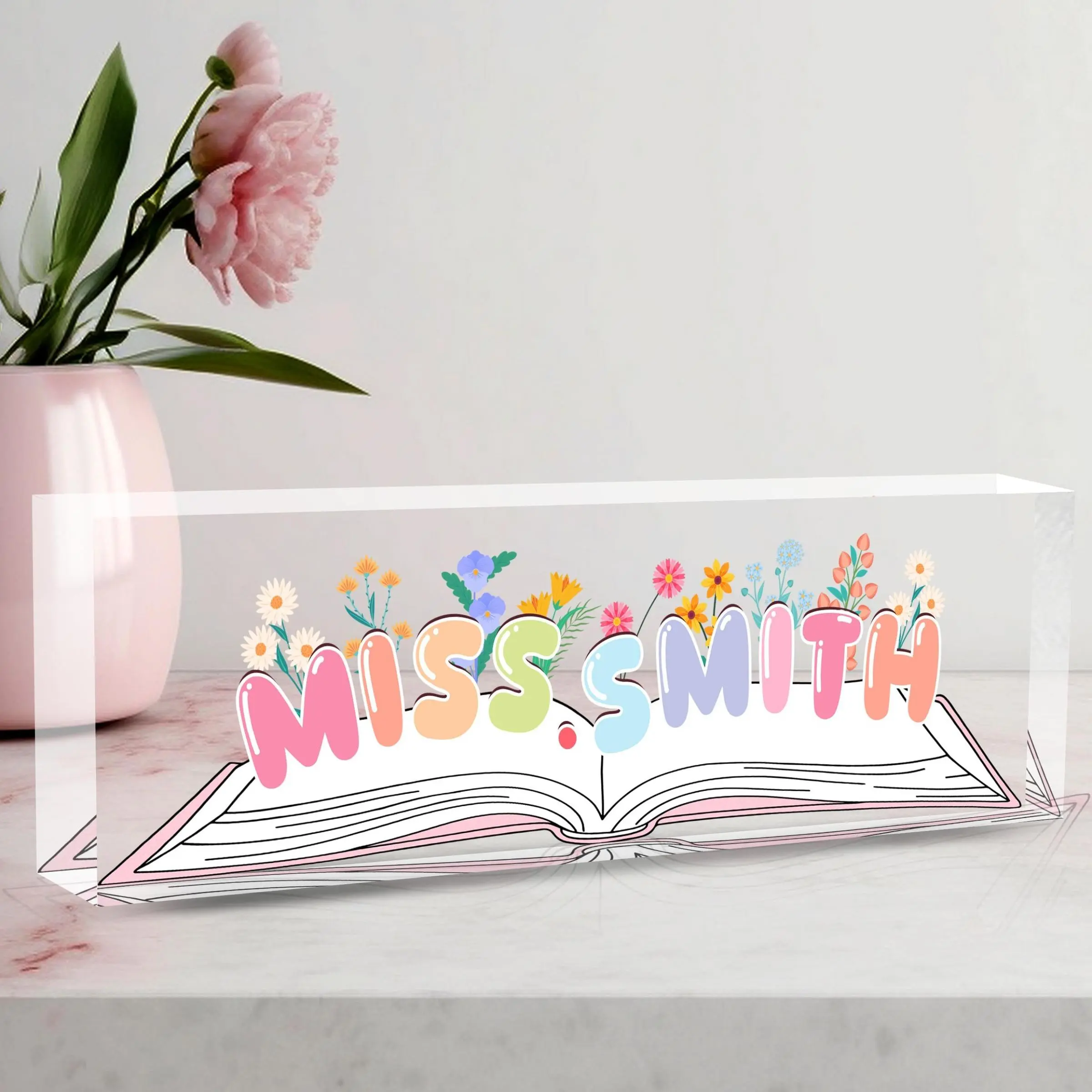 Teacher Name Plate Desktop Decoration, Acrylic Desktop Decoration, Office Desk Ornament, Desk Sign, Decorative Plaque Sign, Thank You Gift for Educators, Valentine's Day Present, Acrylic Plaque Sign, Acrylic Signage Plaque