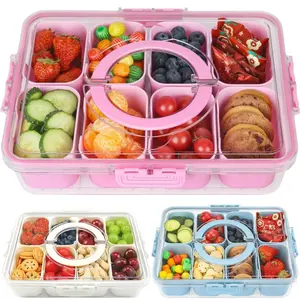 1Pc Divided Serving Tray with Lid Snack Containers -Snackle Box Charcuterie Container for Portable Snack Platters-Clear Organizer for Candy, lunch bento box, Perfect for Party,Travel(4/8 Compartments)