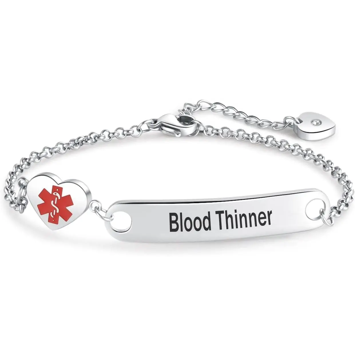 Stainless Steel Medical Alert ID Bracelet for Women - Modern Heart Charm with Adjustable Chain, Health Jewelry for Epilepsy, Seizures