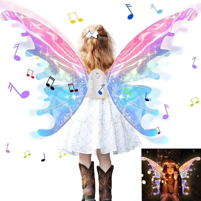 Colorful LED Light-Up Fantasy Butterfly Wings for 4-12 Girls, Adjustable Straps, Music Feature, Safe Material, Halloween Aesthetic Party Wear, Princess-Ready Dress-Up Accessories, Eco-Friendly Plastic Gifts