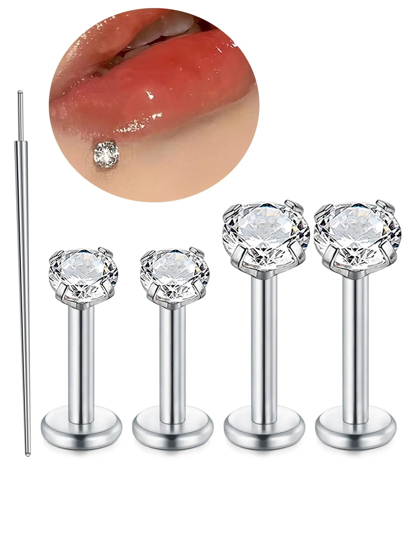 16g Lip Bars Labret Rings, Tragus Piercing Internally Threaded Nose Stud, Flat Back CZ Cartlage Earrings, Stainless Steel Conch Helix Piercing Tragus Medusa Madonna Jewellery, Body Piercing Jewelry