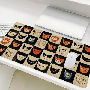 Cat Pattern Mouse Pad, Rectangle Gaming Mouse Pad, Office Desk Keyboard Mouse Pad, Non-Slip Rubber Base Stitched Edge Desk Pad, Desk Accessories, Mousepad