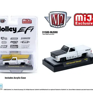 M2 MACHINES 1:64 1978 Chevrolet Silverado Holley Custom White Diecast Model Car with Holley Design for Collectors