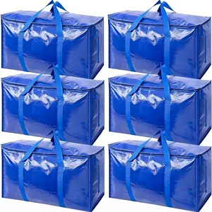 6 Pack Extra Large Moving Bags Heavy Duty, Waterproof Storage Totes for Packing Clothes, College Dorm Essentials, Home Organization and Storage, Space Saving Bags for Blankets Bedding, Foldable Luggage Alternative, Heavy Duty Moving Supplies, Black/Blue