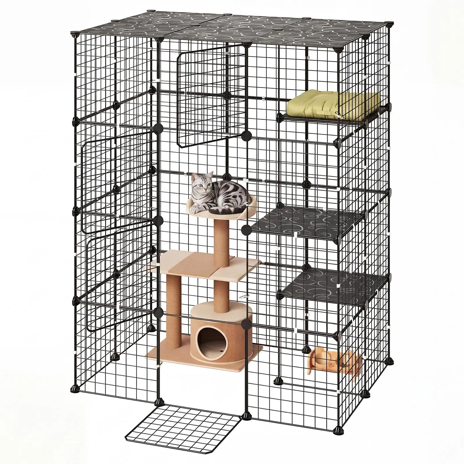 【SummerFinds】VEVOR Cat Cage 4-Tier 40.98"x27.99"x55" DIY Cat Playpen Indoor Enclosure, Detachable Metal Wire Kennel Crate with 4 Doors, Large Exercise Place Ideal for 1-2 Cats, Kittens and Small Animals, Black
