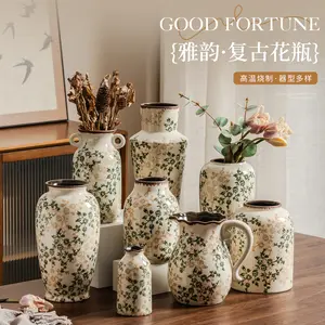 High-end New Chinese Style Retro Blue and White Porcelain Vase for Flower Arrangement and Fresh Flower Water Cultivation, Living Room Entrance Decoration Ornament