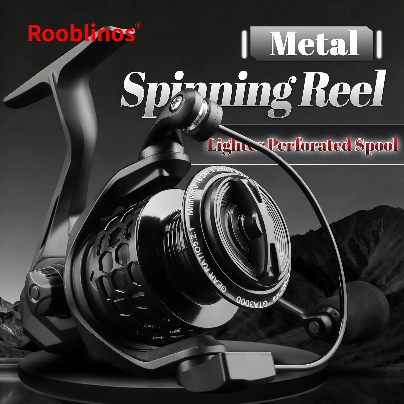 Rooblinos GTA Spinning Reel, 17.5 lb Carbon Drag, Full-Metal Gears, Waterproof and Corrosion-Resistant, Heavy-Duty Reel for Saltwater and Freshwater Bass, Inshore and Surf Fishing, Fishing Gear, Fishing Equipment