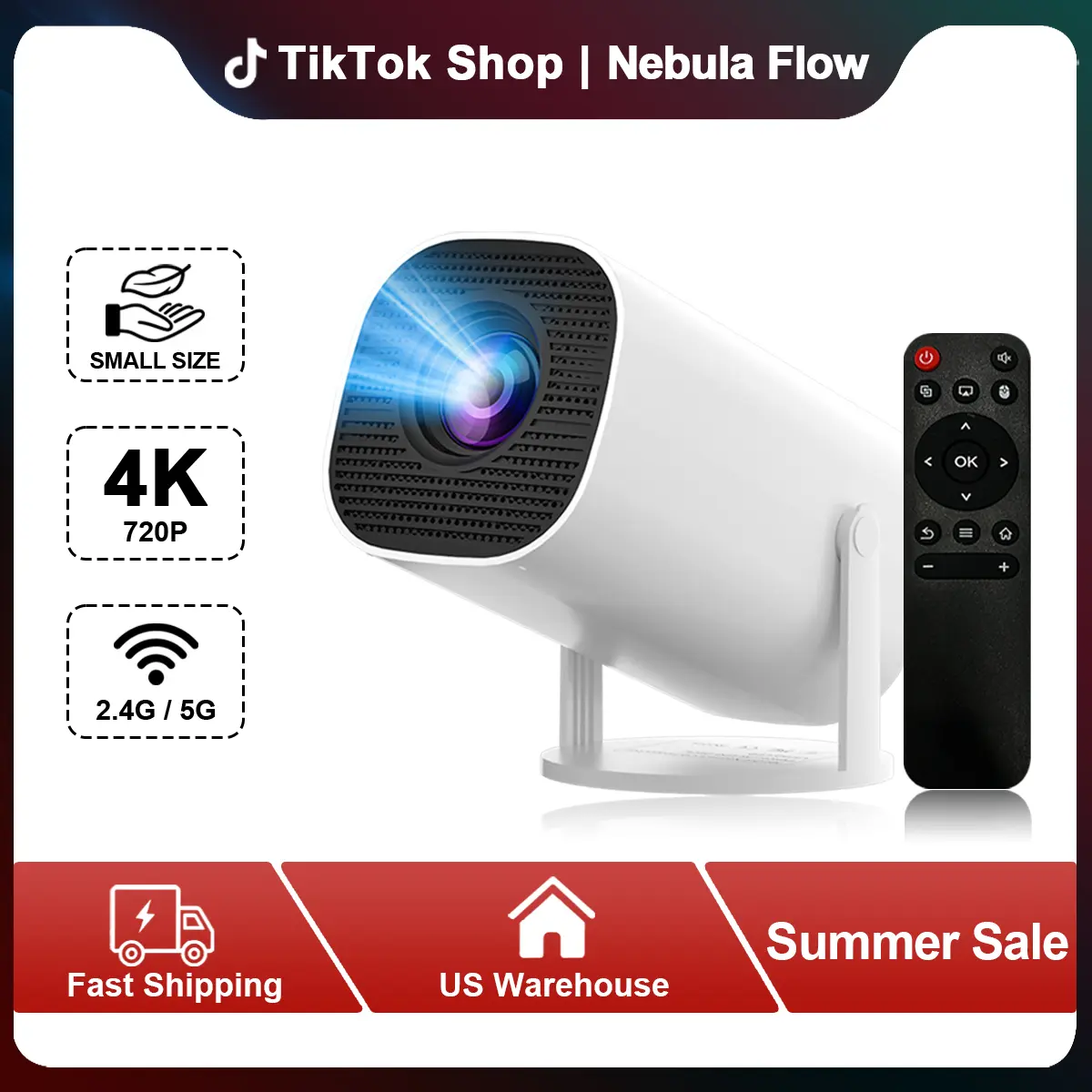 [2026 Picks] Nebula Flow 4K HD Smart Projector with WiFi 6 & Bluetooth 5.4 - Native 720P for Home Theater #US Warehouse