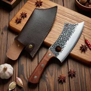 Premium Stainless Steel Forging Meat CleaverandBone Knife, Wooden Handle, Ideal forHomeCooking,Camping,BBQ, Festival Use CuttingNakiri Portable Trave