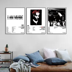 3-piece MUSIC/Die Lit/Whole Lotta Red Canvas Wall Art Poster Set, Unframed Art Print, featuring R&B and pop music album decorations. Suitable for bedrooms, offices, living rooms, cafes, bars, dormitories, and for music lovers. Frameless.