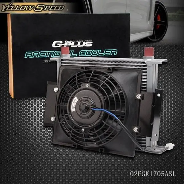 ALLGOOD 30-Row 10 AN Aluminum Core Engine Transmission Oil Cooler with 7" Fixed Fan Kit, Bolt-On, Universal Fit for Street Cars