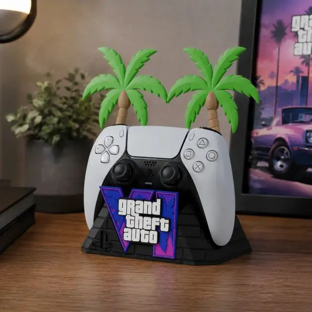 Miami Inspired GTA 6 Controller Holder with PS5 Controller stand "Miami" Theme V2 Palm Tree Design for Grand Theft Auto V Fans