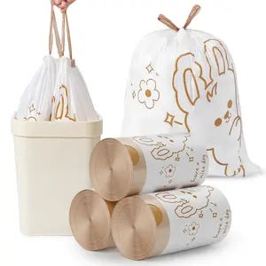 4 Gallon White Bunny Print Style 90 pcs Small Drawstring Trash Bags for Trash Can Liners for Bathroom Kitchen Bedroom Office