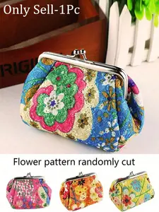 Vintage Floral Pattern Wallet, Random Cut Flower Design, Elegant Fashion Women's Card Holder Wallet Kiss Lock Storage Bag, Holds Lipstick and Keys, Vintage Style Wallet, Stylish Wallet