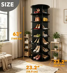 7 Tier Rotating Shoe Rack Tower, Spinning Shoe Display Lazy Susan, Revolving 360 Shoe Rack Storage Round Carousel, Vertical Handbag Rotate Shoes Closet Organization (7-Tier Black)