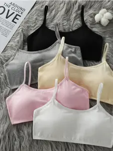 2026 New 5-Piece Set Girls' Tank Top Bras, Solid Brami Tank, Thin Underwear for Developmental Stage, Anti-Protrusion Teenage Lingerie, Everyday Wear Underwear
