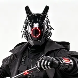 Handcrafted Matte Black PVC Sci-Fi Cyberpunk Mechanical Round Full-Face Party Mask - Adjustable, Comfortable, Breathable Unisex Future Gear Costume Accessory for Halloween, Cosplay, Accessories, Party Masks
