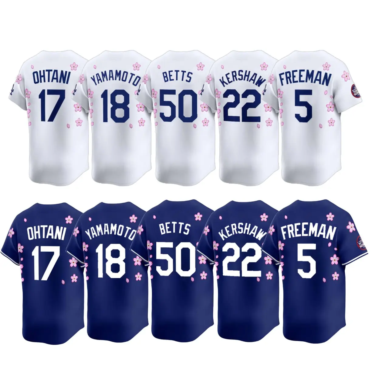 Delivery 10-15 days | 2025 Collection Cherry Blossom Blue&White Baseball Jersey Unisex Apparel, Dad Gift, Fan Gift, Full-Print Design, Available in Sizes, Holiday Champion and Fans Sports