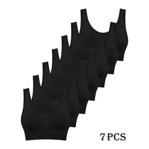 7-Pack Seamless High Support Sports Bras for Women, Polyamide Knit Fabric, Solid Color, No Padding, Comfortable Single Layer Athletic Bras for Adult Ladies