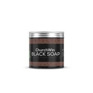 ChurchWin African Black Soap. 540g. Gentle Nourishing Cleanser & Body Wash. Cocoa & Shea Natural Comfort. Vitamins A, E & Iron. Tackles Acne & Eczema