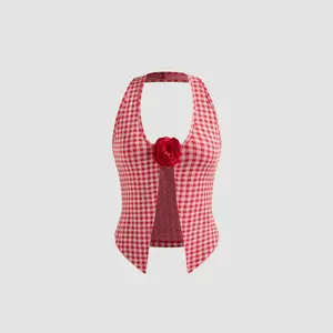 Cider [size 2-10] Halter Neckline Gingham Rosette Tank Top SwimWeek