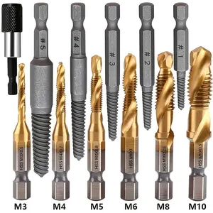 Titanium-coated Drill & Tap Set, 12pcs/set M3-M10 Metric Size Drill Bit Set with 1/4-inch Hexagonal Shank, High-speed Steel Drill Bit Set, Drill Bits Set