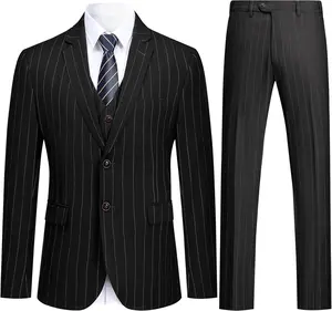 Cloudstyle Men's 3-Piece Striped Suit Set - Menswear, 2-Button Tux Blazer with Center Vent, Vest, Trousers - Casual & Formal Wear, Suit Pants, Business Suit