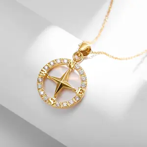 Women's 18K Gold-Plated Compass Pendant Necklace, Titanium Steel Compass-Shaped Necklace, Exquisite Pendant Fully Inlaid with Cubic Zirconia, Suitable for Daily Wear or Various Banquet Occasions, a Perfect Gift for Birthdays and Anniversaries