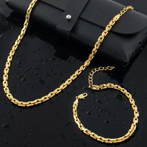 18K Gold-Plated 2-Piece Jewelry Set - Necklace & Bracelet, Waterproof, Colorfast, Ideal for Daily Wear Trendy Costume Fashion Accessory