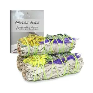 Fairytale Floral Sage Smudge Sticks with Smudge Guide, 3-Pack