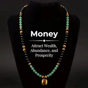Petralune wealth necklace, crafted from natural black agate, natural Dongling jade stone, and natural tiger’s eye pendant, infused with healing crystals; suitable for anniversaries, vacations, and themed parties; a gift that suits both men and women.
