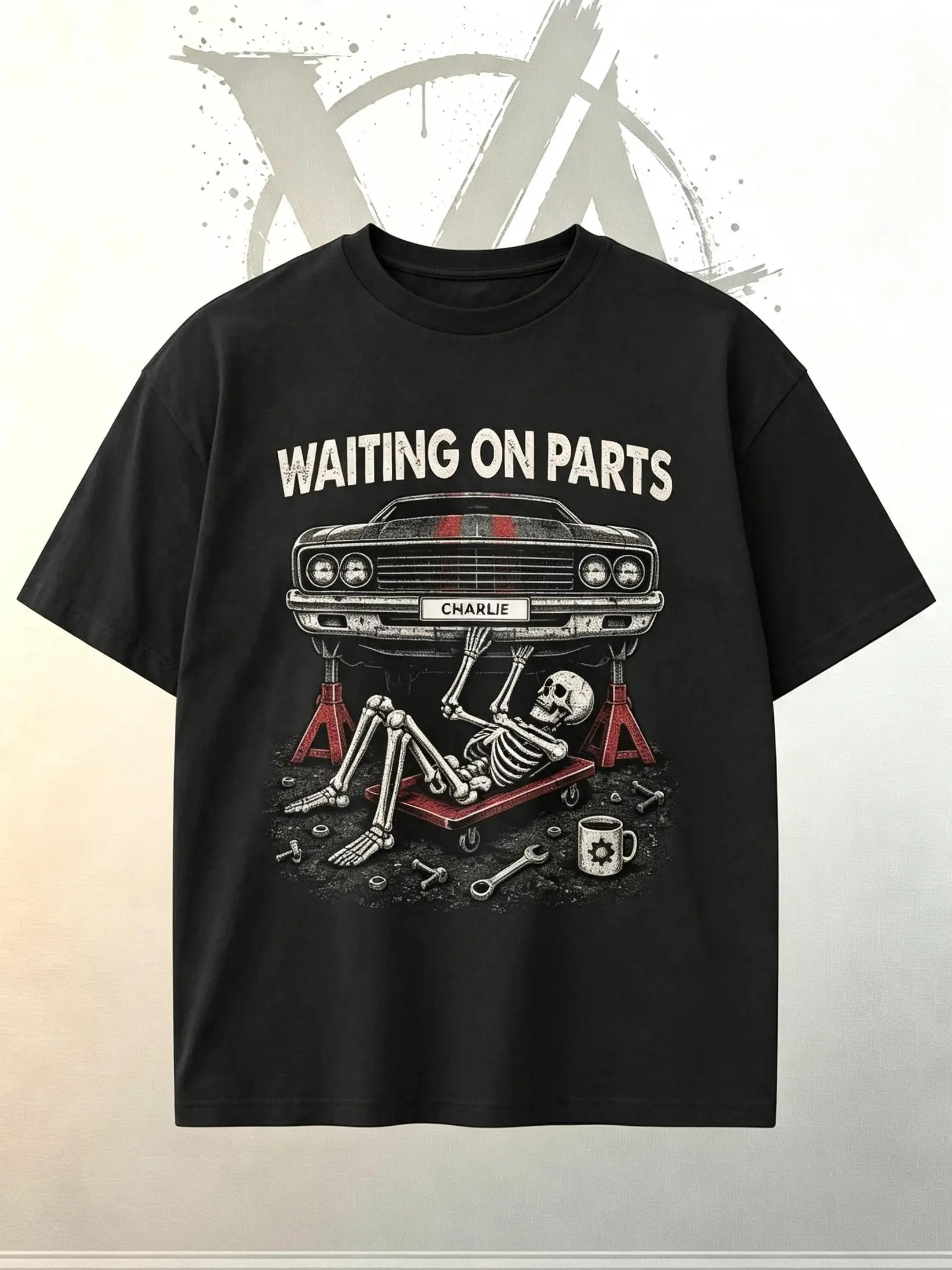[AVT]Personalized Waiting On Parts Shirt Funny Mechanic Gift Skeleton skull Shirt Mechanics Tee,drift car style, muscle car guy meet part lover,casual regular fit car merch,high-performance equipment tee,off-road fan gift,funny student shirts gym
