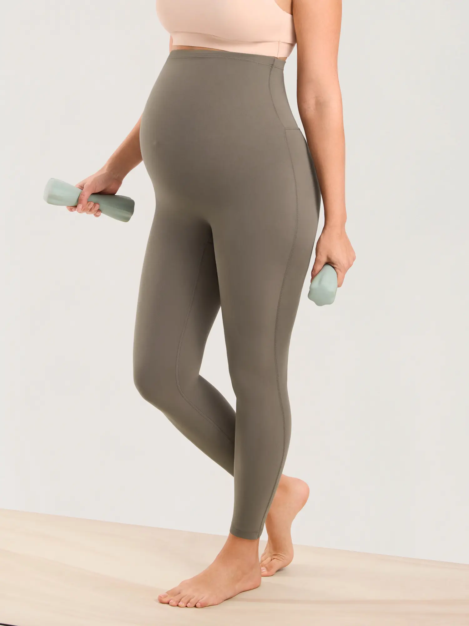 MOMANDA Natrelax Maternity Leggings for Women Over The Belly Soft Pregnancy Acivewear High Waisted Workout Lounge Seamless-Front 25"