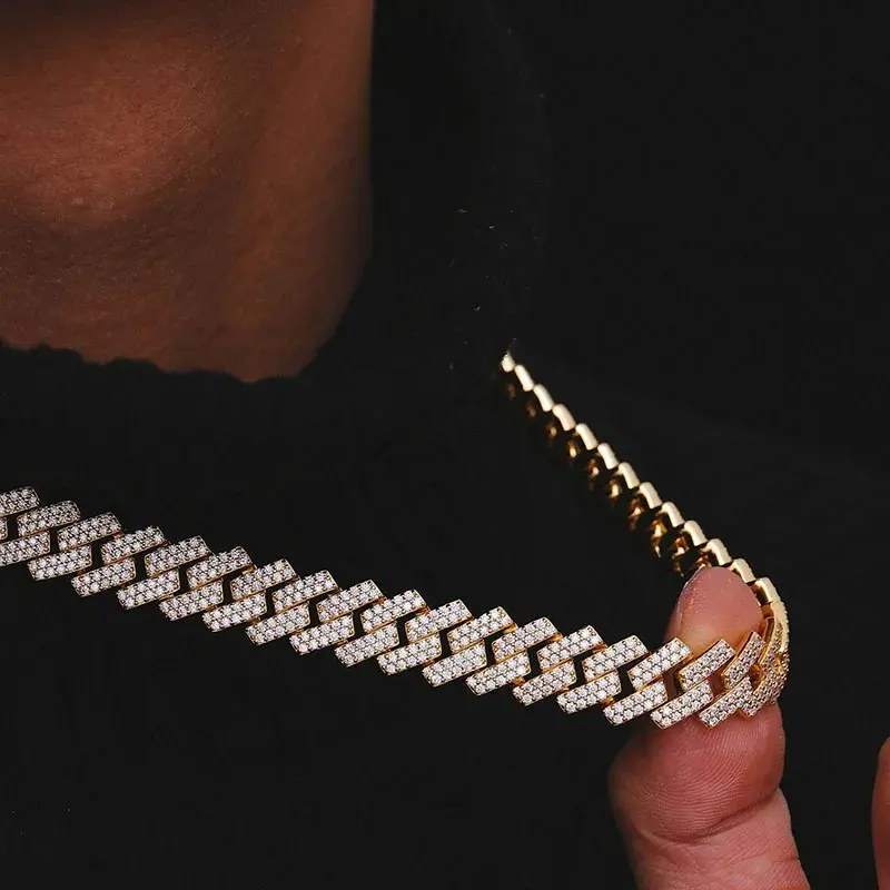 Custom Sparkling 20mm Moissanite Cuban Link Chain Necklace - VVS Diamond, Copper Base, Engraving Available, Silver & Gold Plated, Anniversary Gifts, Sparkling Stones, Vvs Clarity