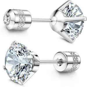 MILACOLATO Hypoallergenic G23 Implant Grade Titanium Screw Back Earrings 20G Pure Titanium Post for Sensitive Ears 5A Cubic Zirconia Titanium Earring Studs for Women Men Double Side Earrings Piercing Sleeper Studs Jewelry