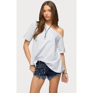 Edikted Women's Miah Off Shoulder Shredded Back Top