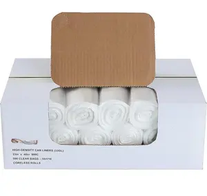 High-Density Can Liners 33 Gallon 500 ct Clear Bags 3in x 40in BMIC Coreless Rolls Universal Garbage Bags