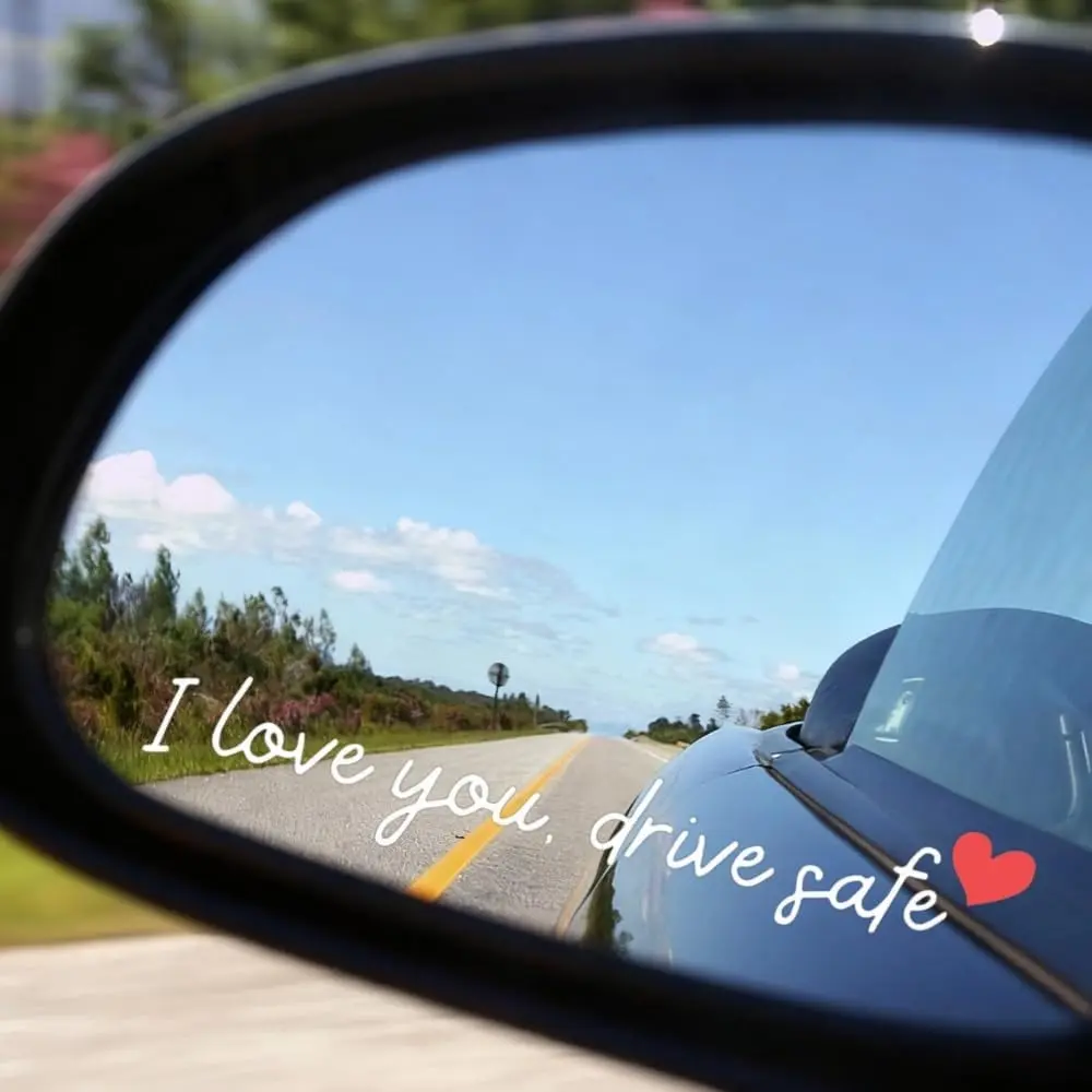 2Pcs Pre-Pasted "I Love You" Drive Safe Car Sticker Set, Waterproof Vinyl Rearview Mirror Decals, Romantic Reminders, Universal Car Exterior Accessories, Couple Gift for Valentine's Events, Rearview Mirrors