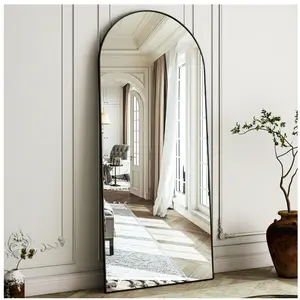 Aluminium Decor Full Length Mirror 64.3"x21" Free Standing Black with Stand Durable Elegant Reflection Safety Glass